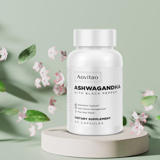 Ashwagandha Supplements Vegan Stress Relief capsules front view