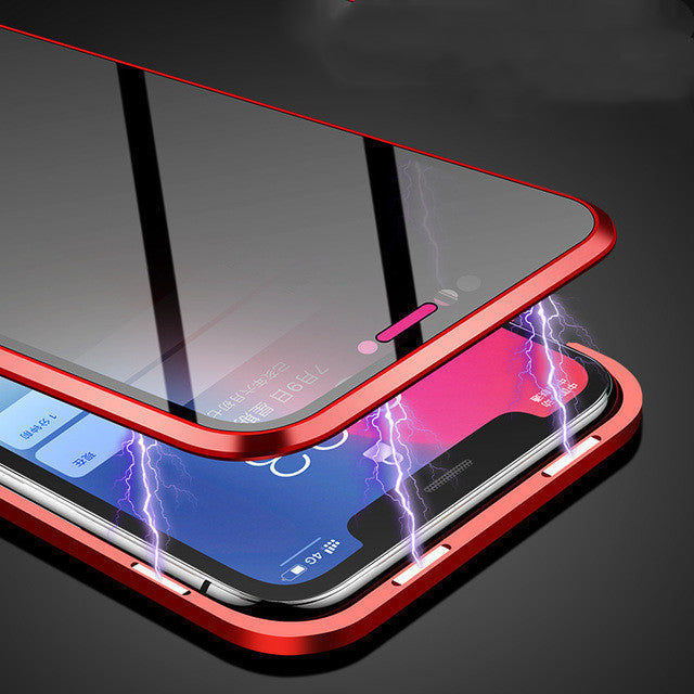 Magnetic Flip Over Tempered Glass Case protecting phone