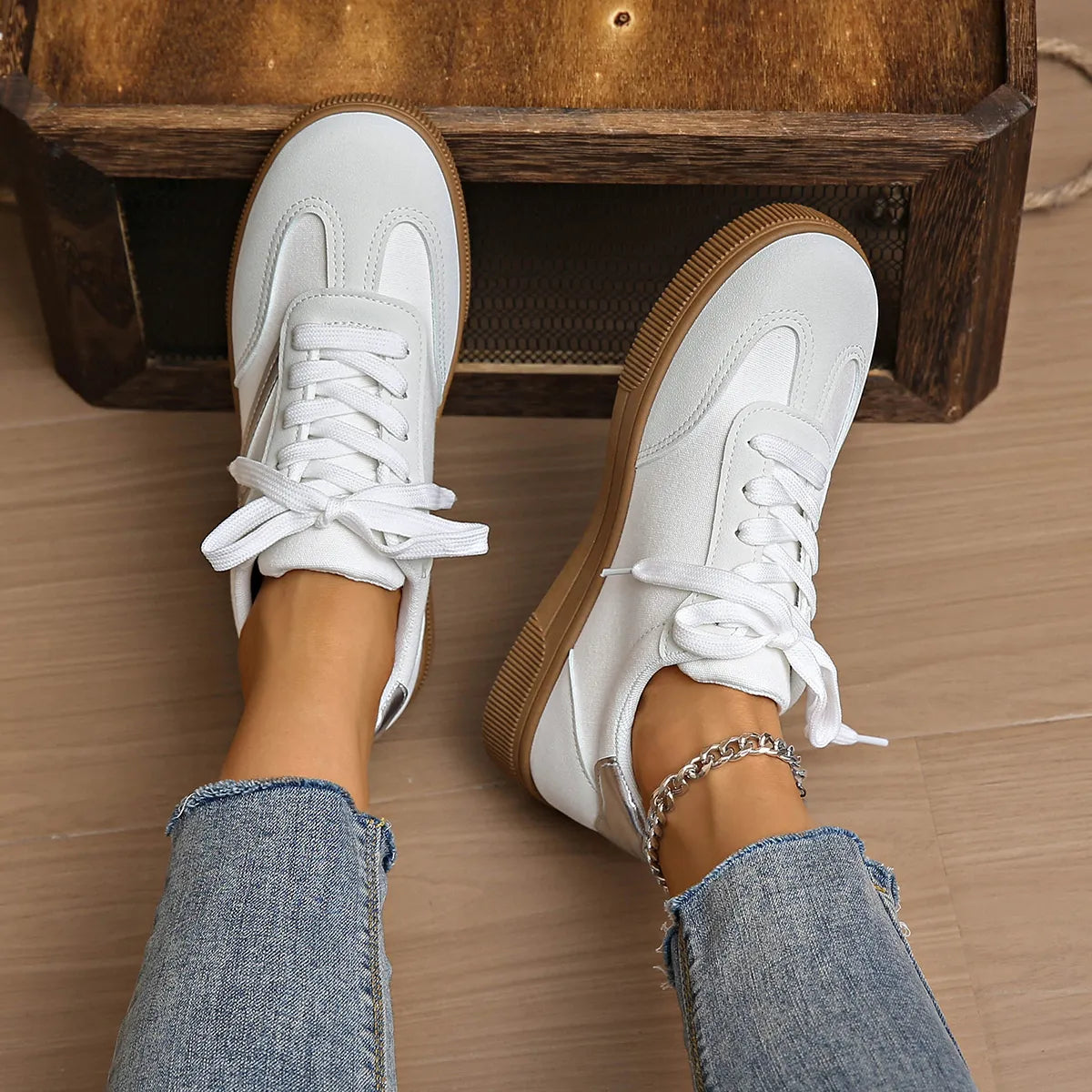 Lace Up Platform Sneakers breathable fabric close-up