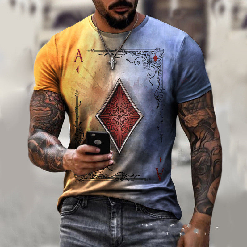 Close-up of playing card printing mens t-shirt design