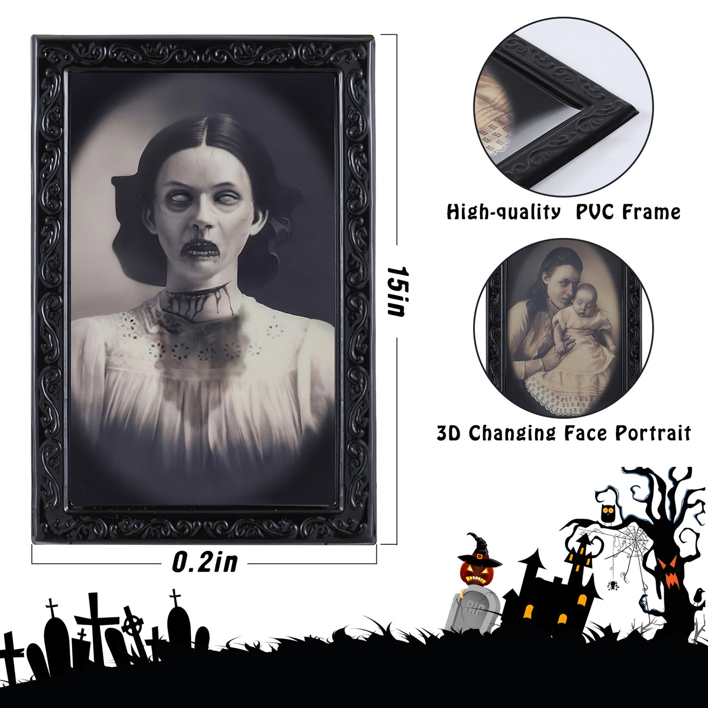 Halloween Decoration 3D Changing Face Moving Picture Frame showing movement