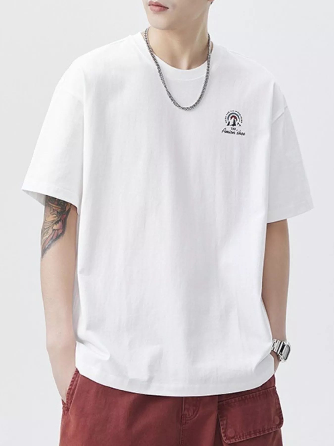 Back view of Men's Plus Size Round Neck Short Sleeve T-Shirt