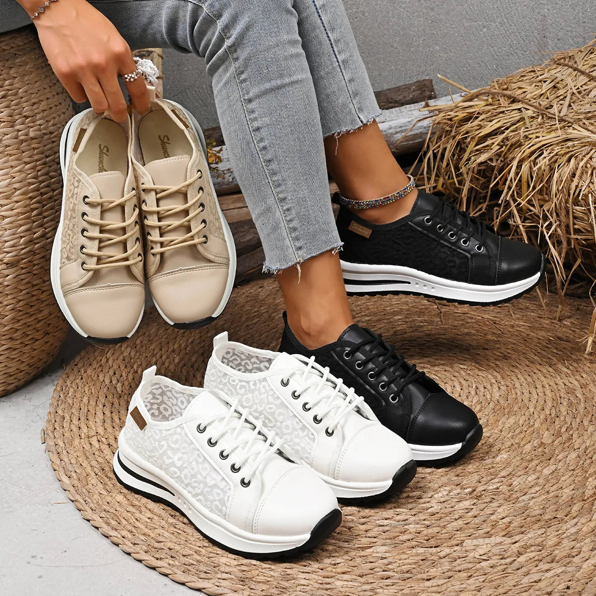 Lace-Up Platform Sneakers front view