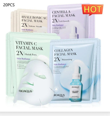 Collagen face mask tube placed next to fresh botanical elements