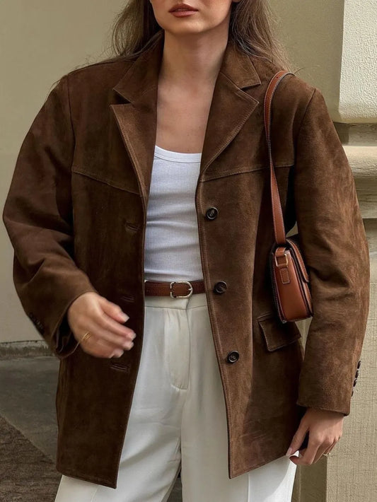 Front view of Lapel Collar Button Up Jacket