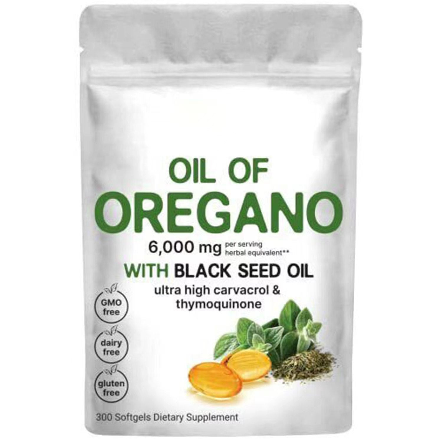 Oil of Oregano with Black Seed Oil capsules front view