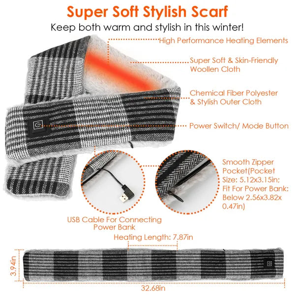 Electric Heated Scarf USB Heating Neck Wrap Unisex Winter Heated Neck Shawl For Festival Gift