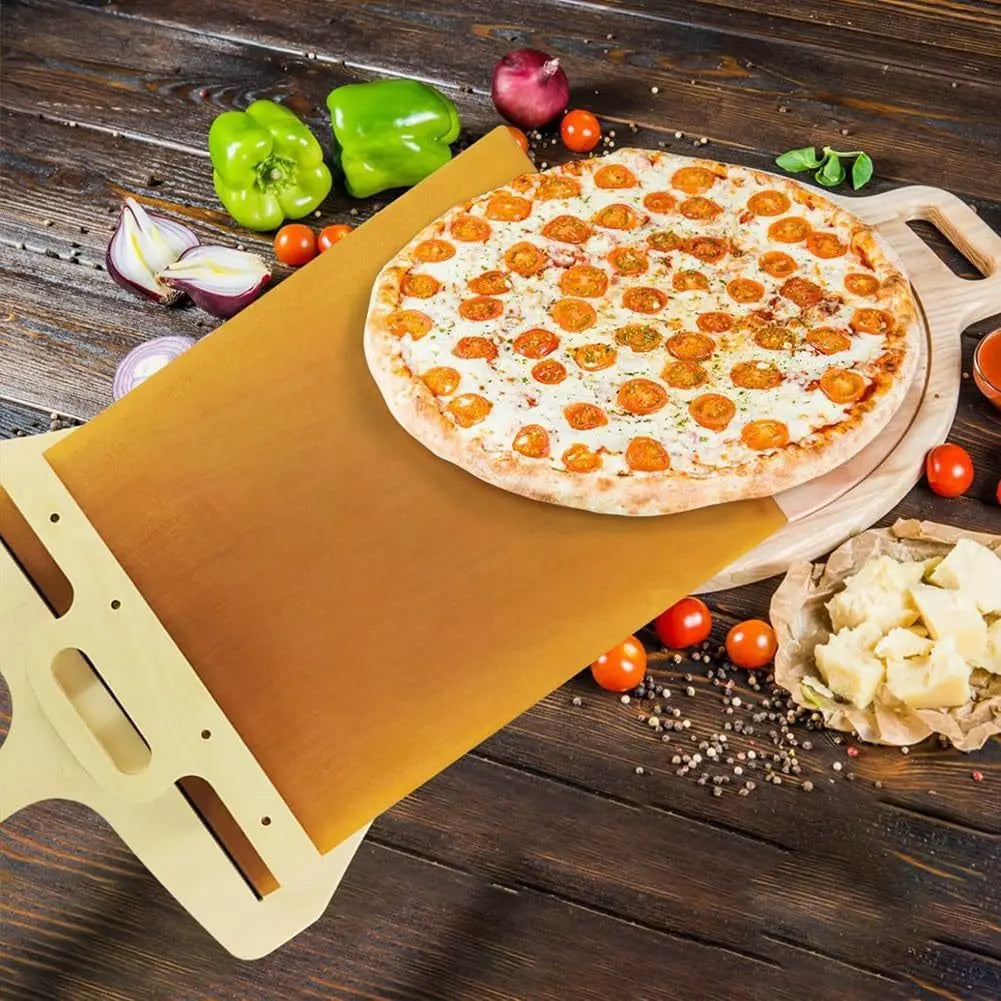 Close-up of Sliding Non Stick Pizza Shovel with non-stick surface