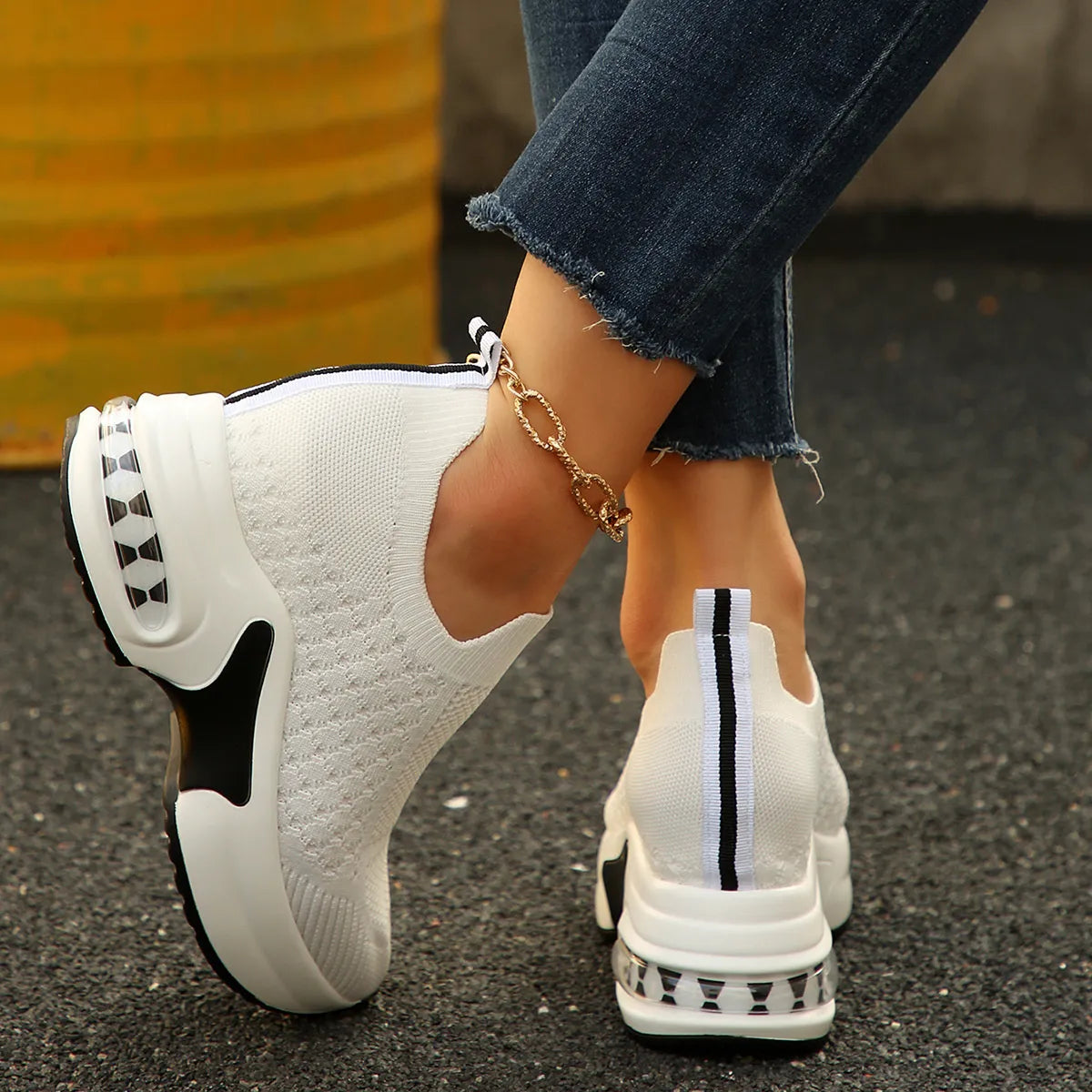 Breathable Mesh Platform Sneakers with thick sole