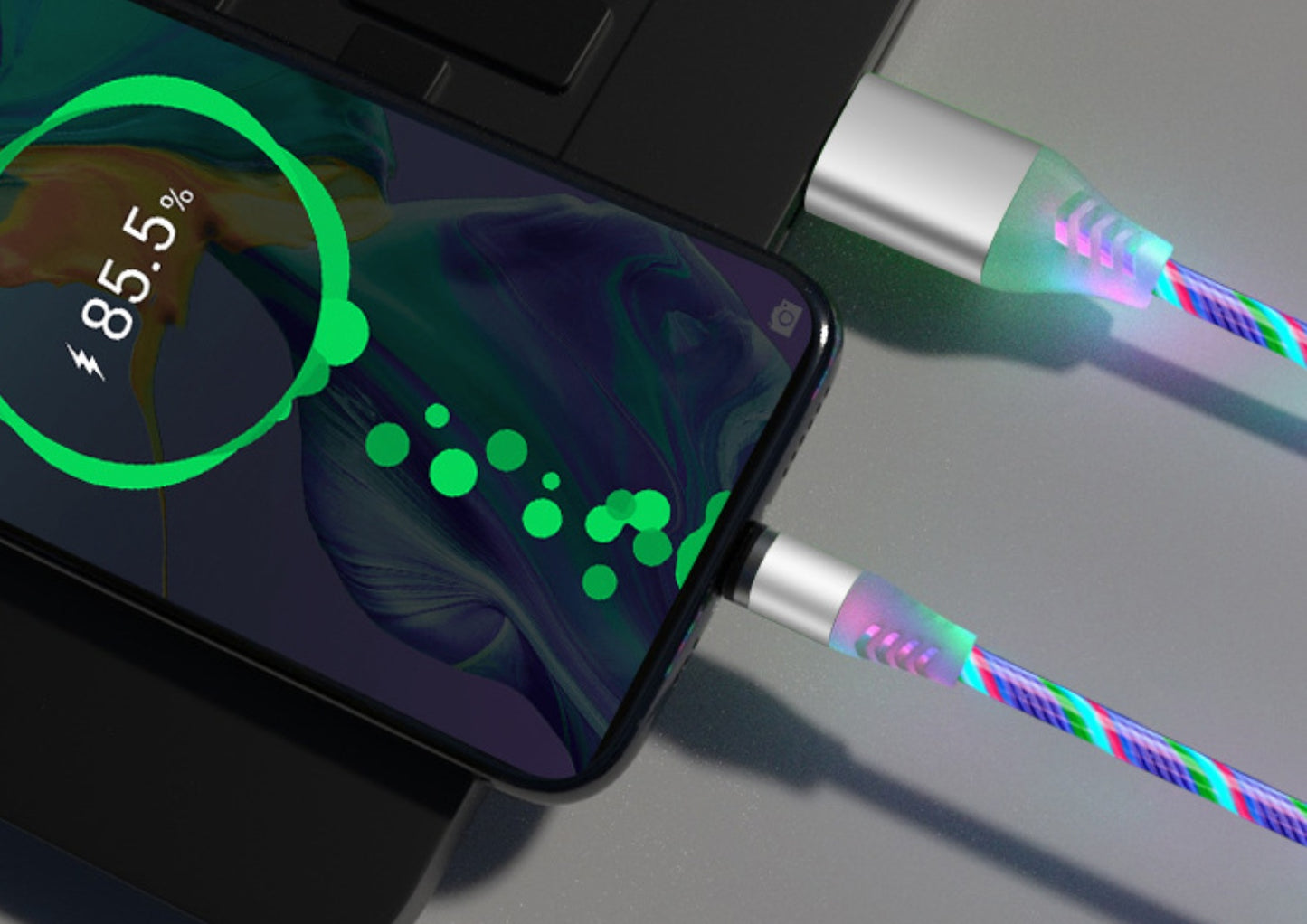 Compatible with Apple, Flowing Ligh Magnetic Streamer Data Line Cable for Iphone Android TypeC