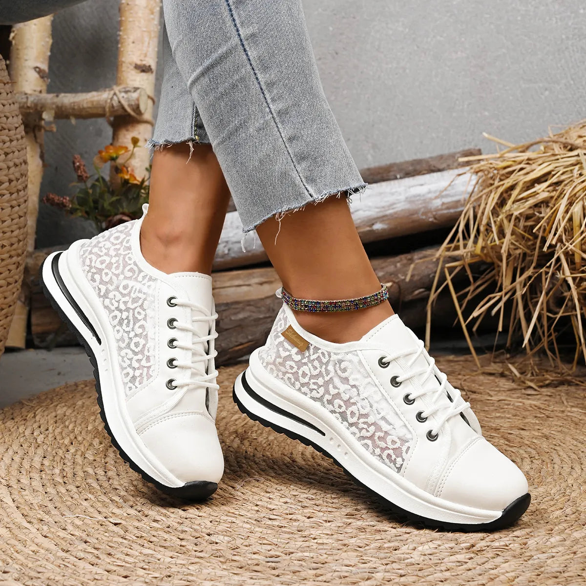 Lace-Up Platform Sneakers breathable upper material