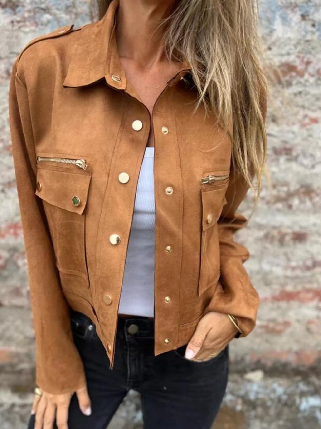 Full Size Snap Down Long Sleeve Jacket Plus Size close up buttons