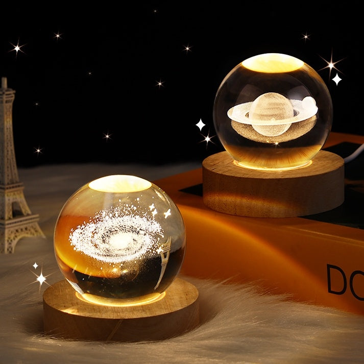 Luminous Starry Sky Crystal Ball Lamp glowing in dark room