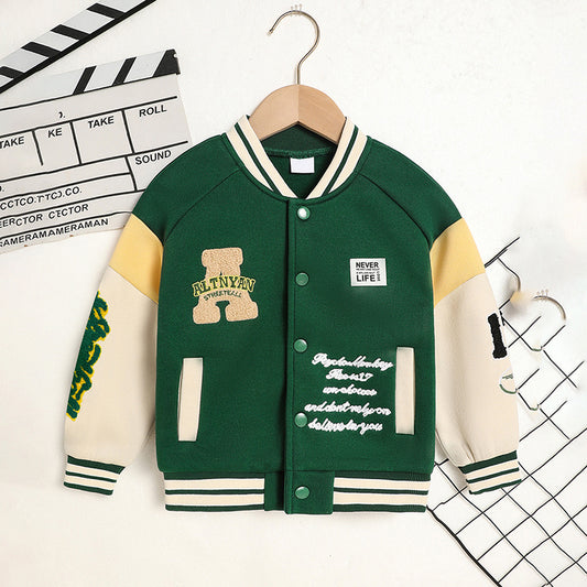 Toddler Kids Embroidery Letter Jacket front view