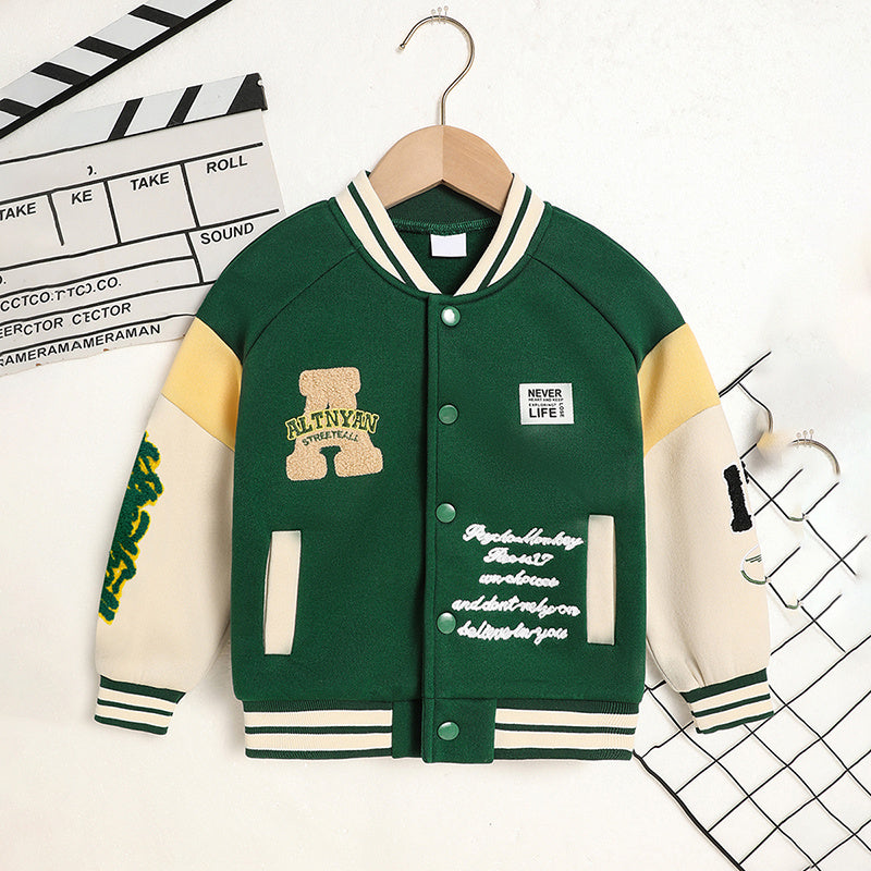 Toddler Kids Embroidery Letter Jacket perfect for casual wear