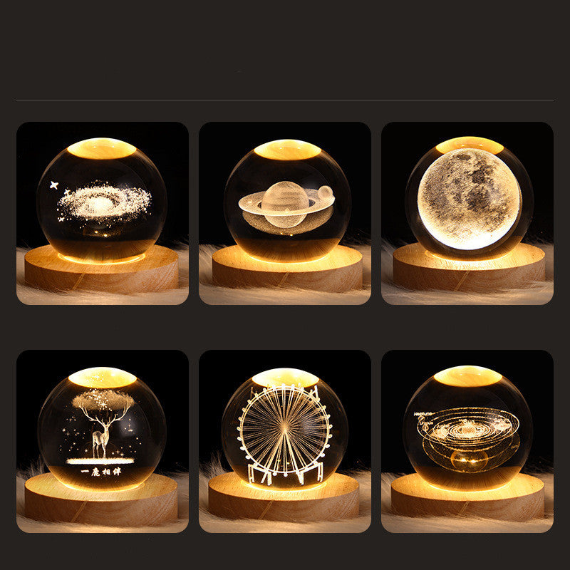 Luminous Starry Sky And Planets Moon Crystal Ball Small Night Lamp Projection Ambience Light Creative Gift New Strange Gift