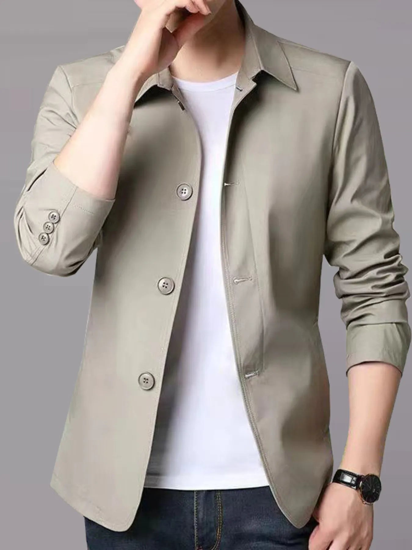 Men's plus size button up long sleeve jacket front view