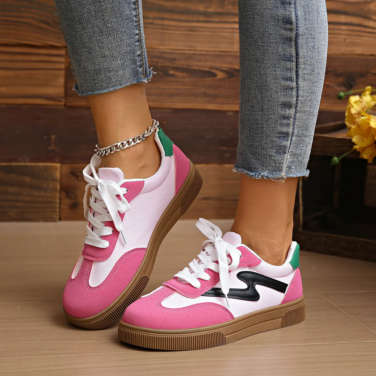 Lace Up Platform Sneakers with thick rubber sole