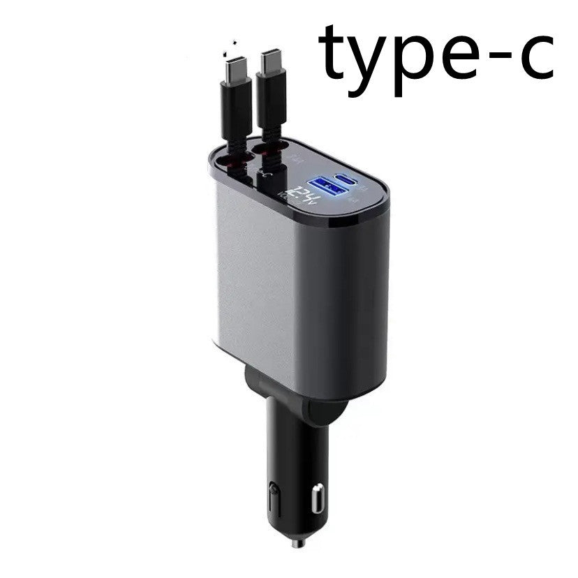 Close-up of USB and Type-C ports on 100W Metal Car Charger with USB and Type-C Adapter