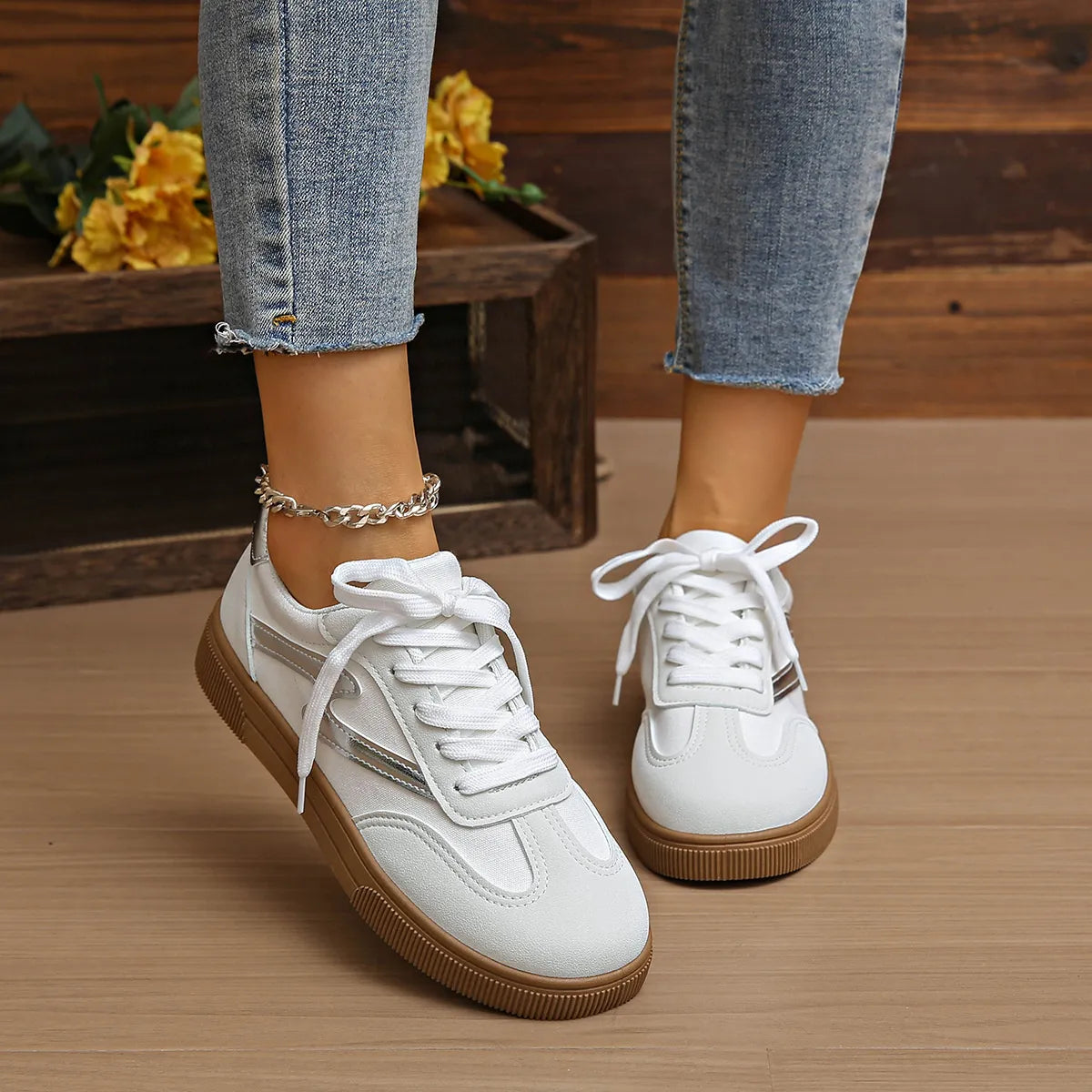 Lace Up Platform Sneakers showing side zipper detail