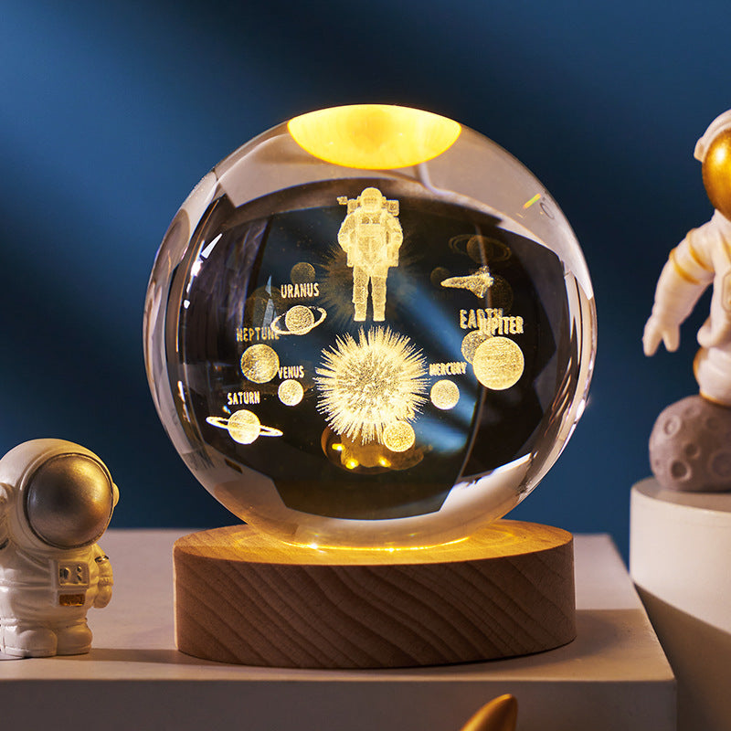 Luminous Starry Sky Crystal Ball Lamp projecting planets and stars