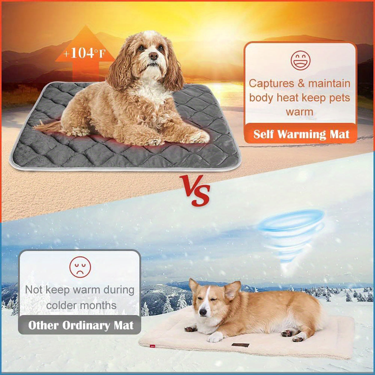 Dog Cat Bed, Cat Dog Non-Slip Mat, Extra Warm Thermal Pet Pad Self-Heating Cat Mat