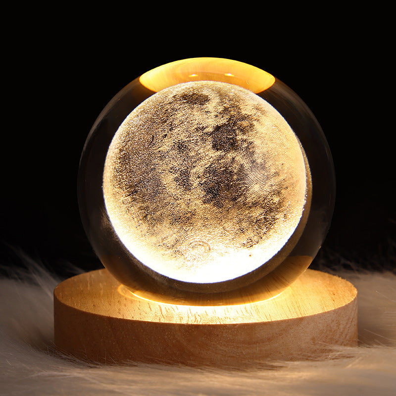 Close-up of Luminous Starry Sky Crystal Ball Lamp with moon projection