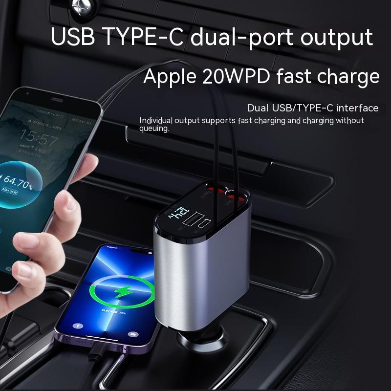 Side angle of 100W Metal Car Charger with USB and Type-C Adapter