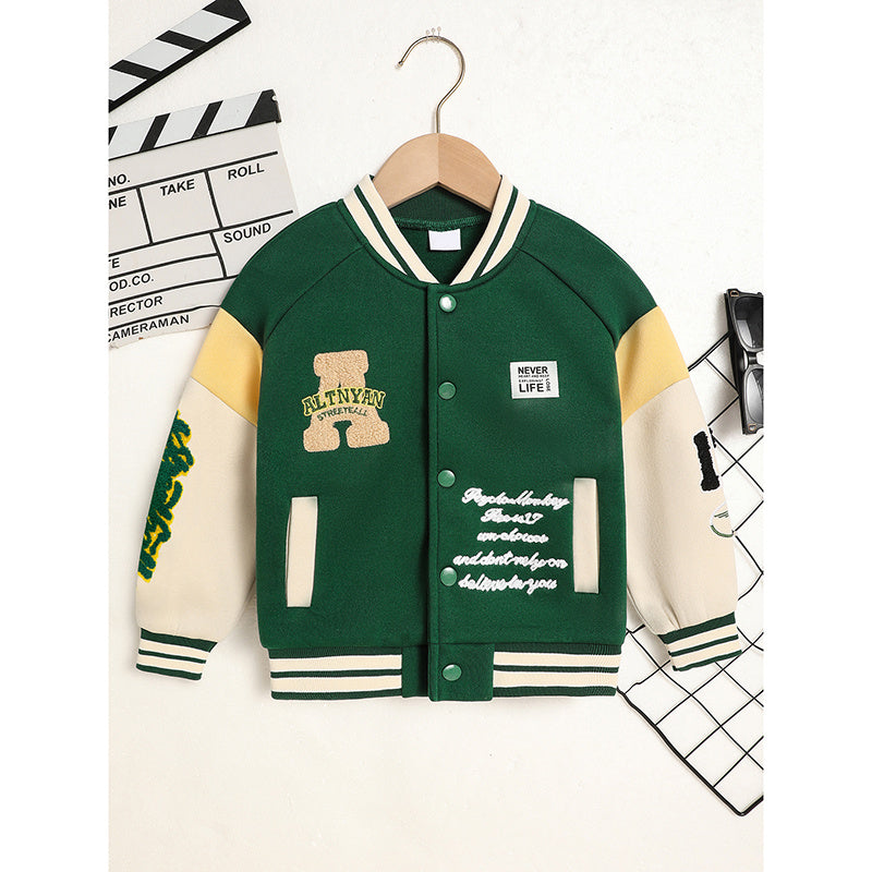 Toddler Kids Embroidery Letter Jacket comfortable fit detailToddler Kids Embroidery Letter Jacket comfortable fit detail