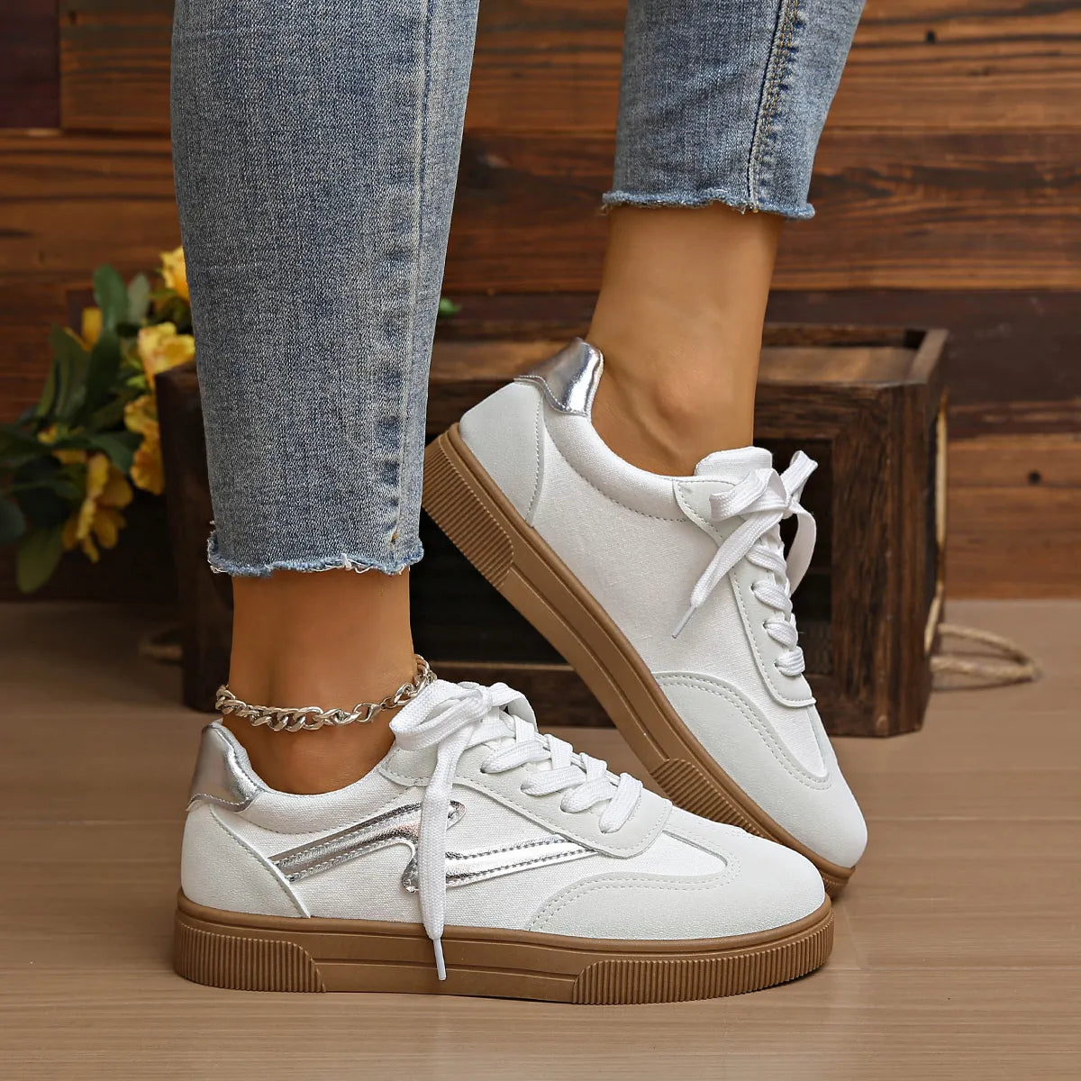 Black Lace Up Platform Sneakers with thick white sole