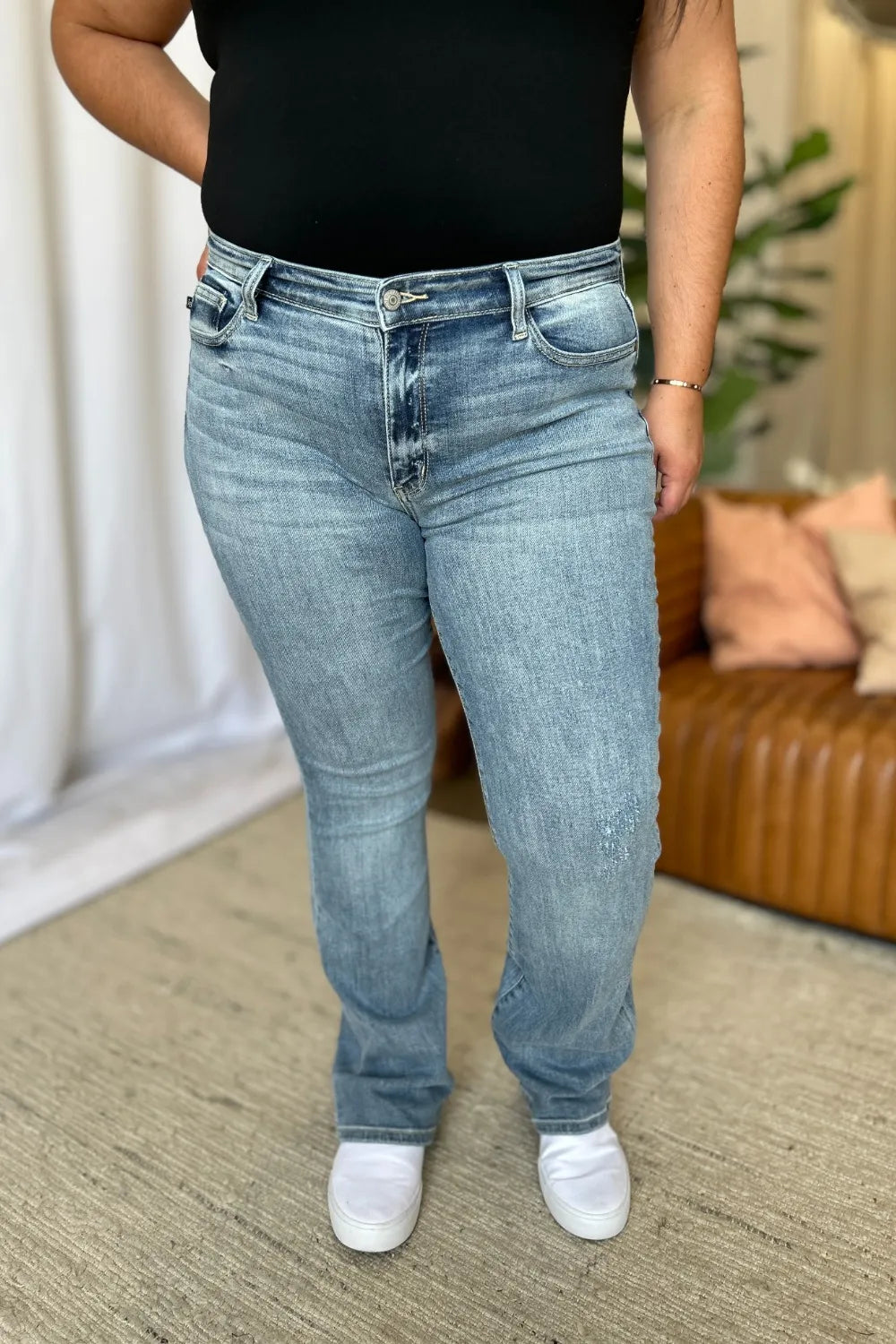 Judy Blue full size medium rise bootcut jeans walking look