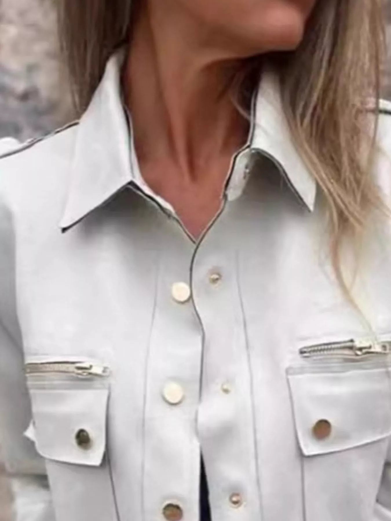 Full Size Snap Down Long Sleeve Jacket Plus Size fabric texture