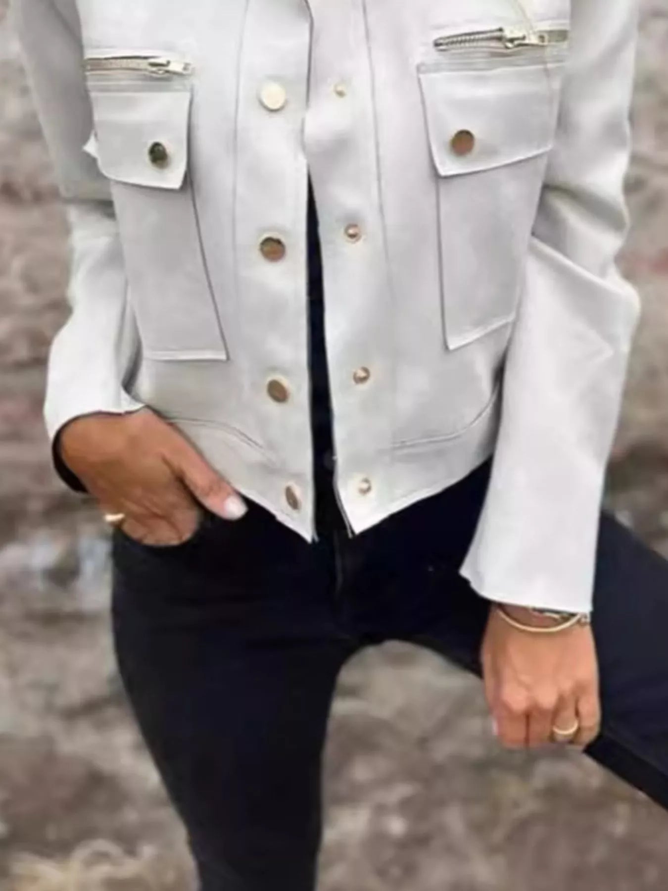 Full Size Snap Down Long Sleeve Jacket Plus Size fashion look