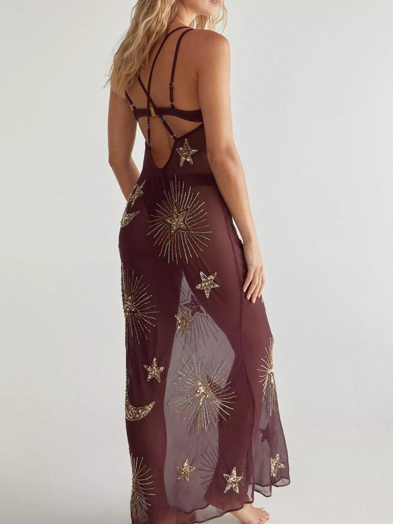 Cowl neck maxi cami dress back view
