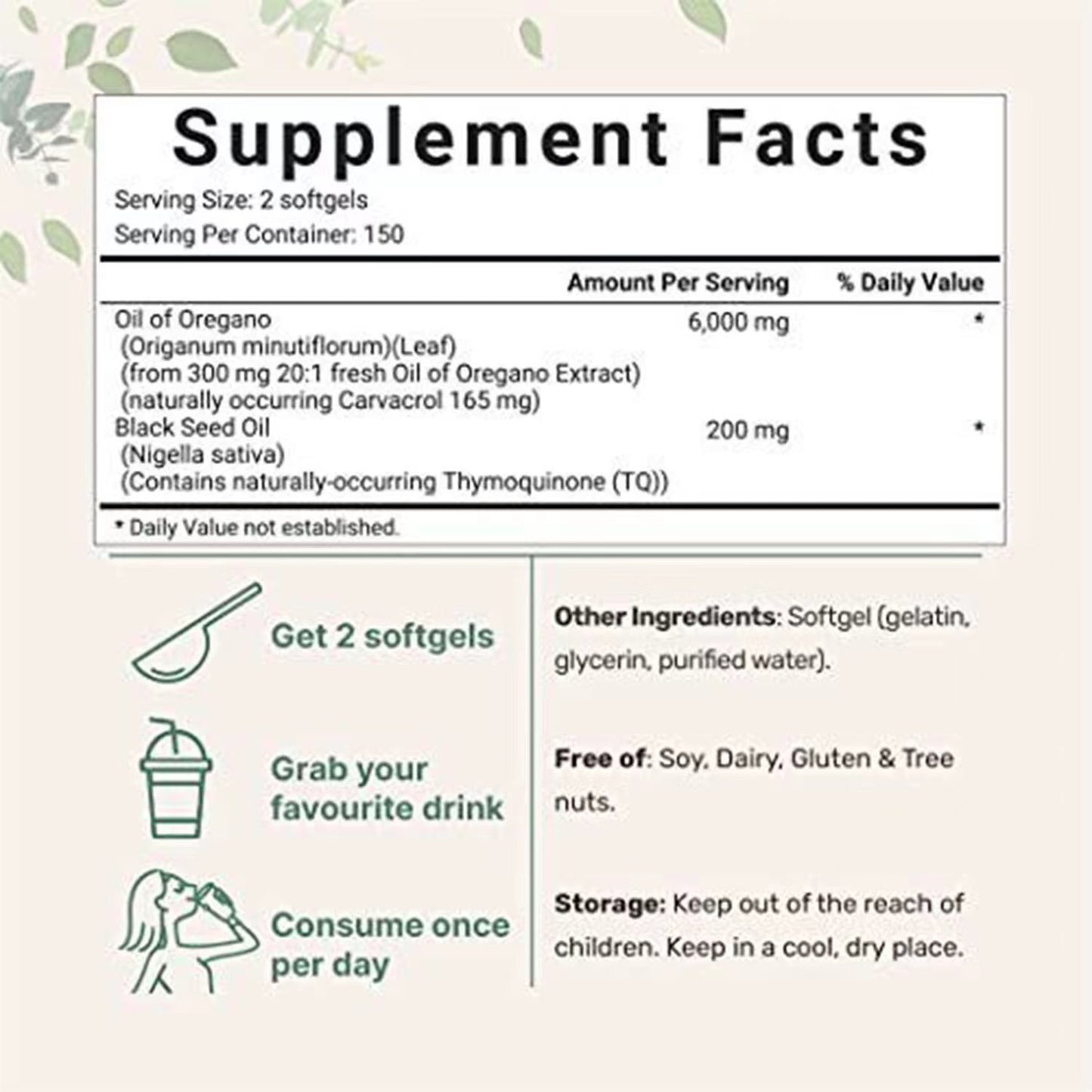 Oil of Oregano with Black Seed Oil softgels 6000mg