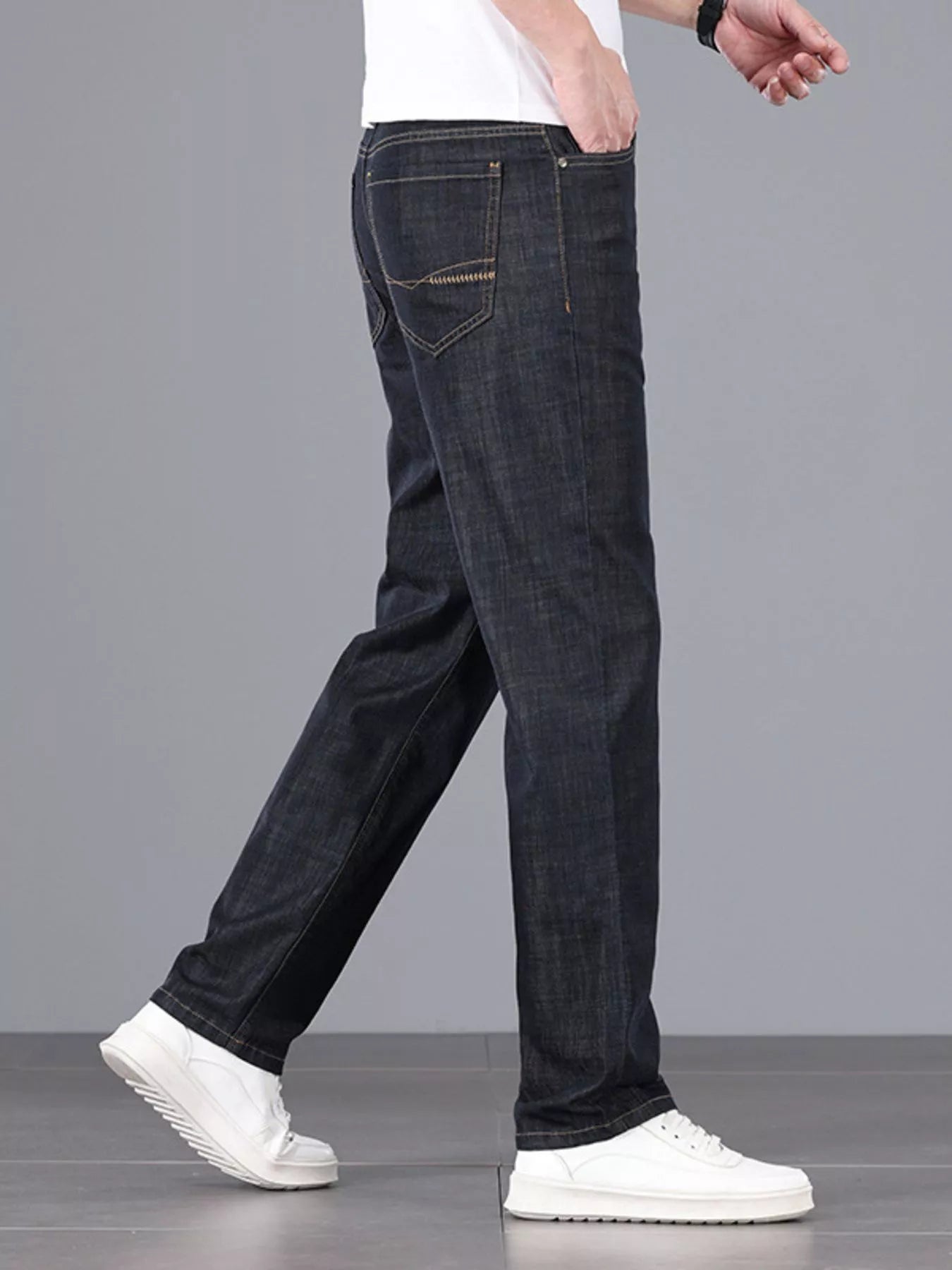 Comfortable men's straight leg jeans side view