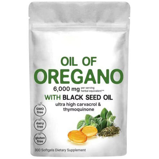 Oil of Oregano with Black Seed Oil capsules front view
