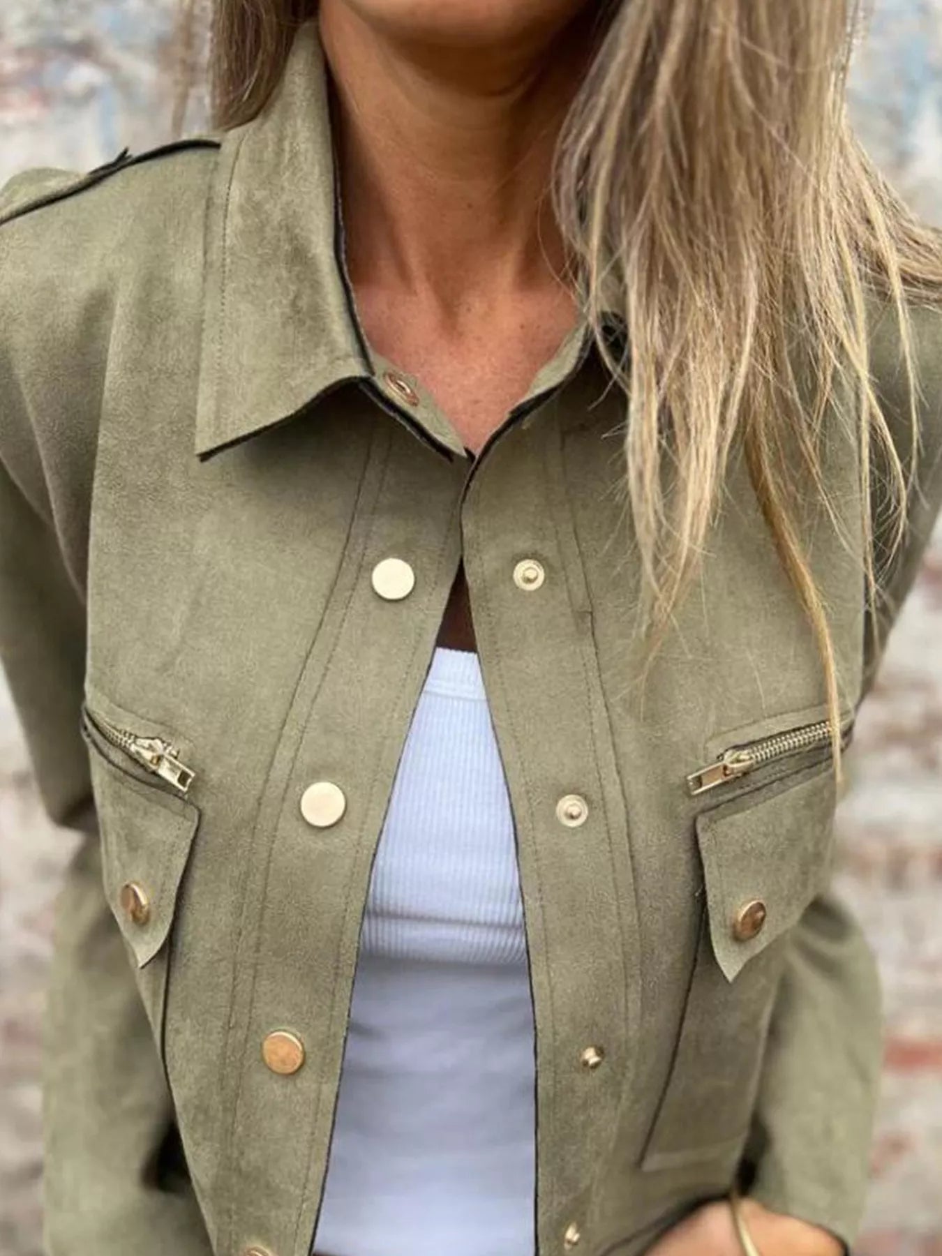 Full Size Snap Down Long Sleeve Jacket Plus Size side view