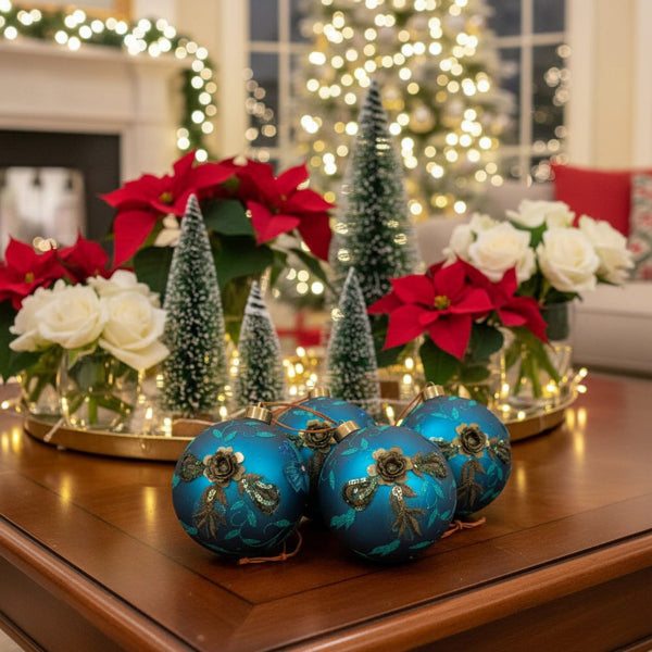 4PCS Set Christmas Glass Ball Ornaments Hanging Tree Decor Shiny Holiday Party Supplies Tree Decorations FBA Shipment