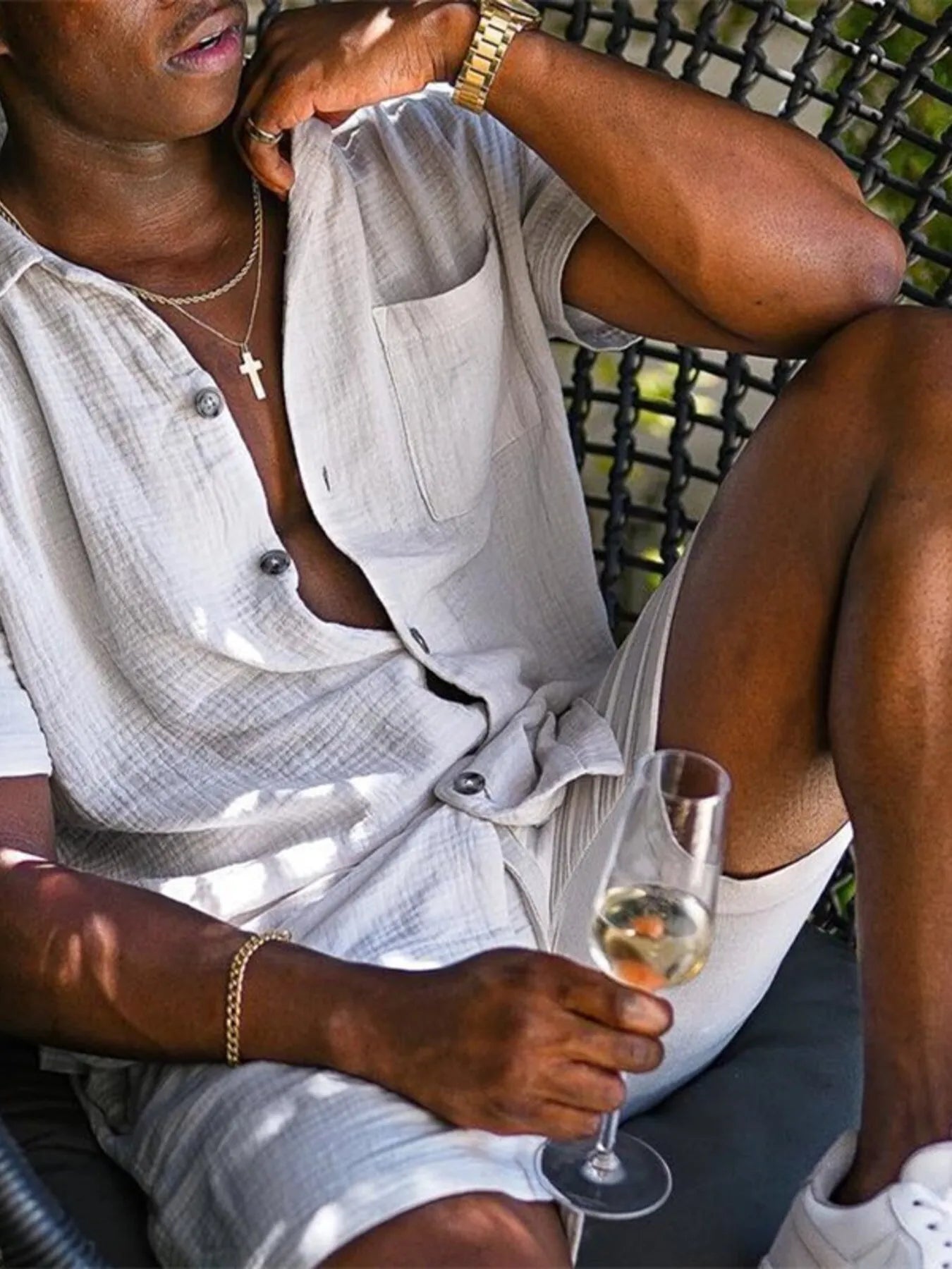 Men's button up short sleeve shirt and shorts plus size pocket detail