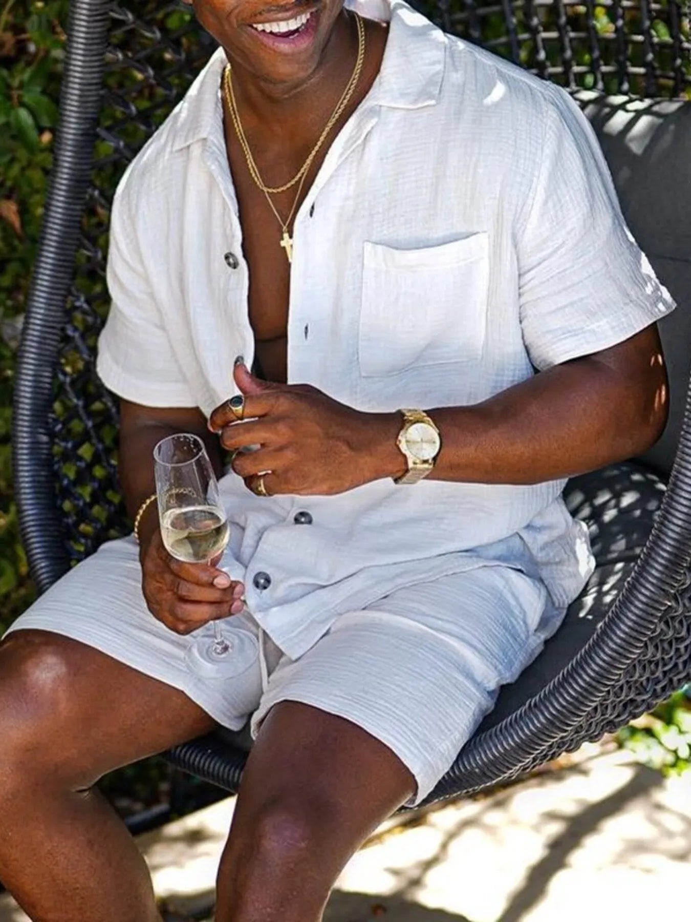 Men's button up short sleeve shirt and shorts plus size styled outfit