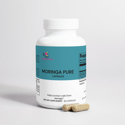 Moringa for Energy and Wellness capsules close-up view