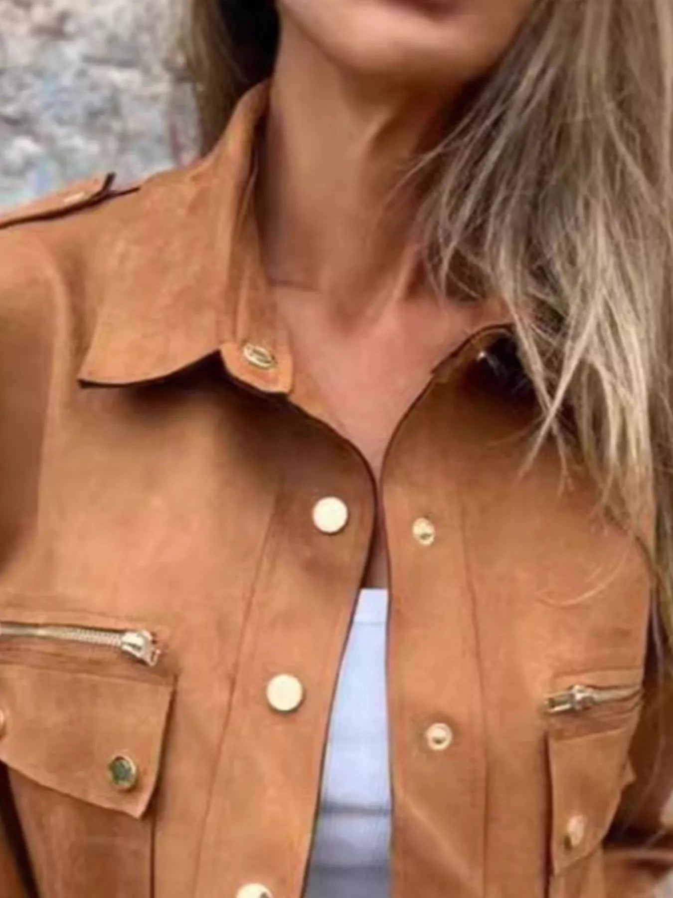 Full Size Snap Down Long Sleeve Jacket Plus Size detail shot