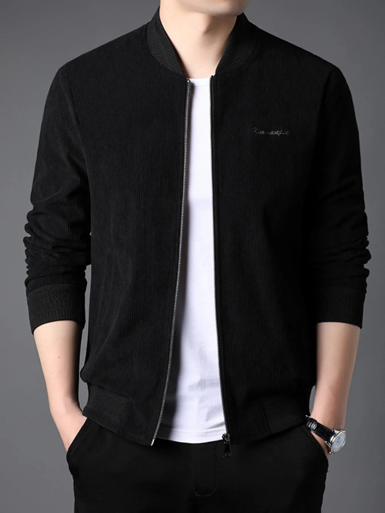 Men's zip up long sleeve jacket front view