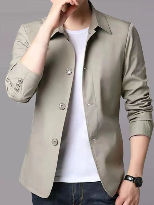 Men's plus size button up long sleeve jacket front view