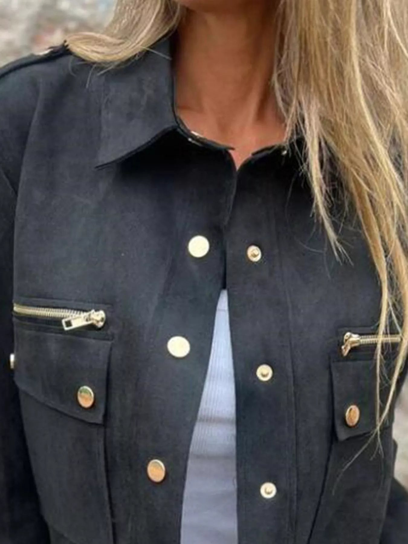 Full Size Snap Down Long Sleeve Jacket Plus Size with pockets